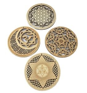 Hot Sale Laser Cutting Carve Wooden Engraved Wood Grid Sacred Geometry Wall Sign Decor Craft
