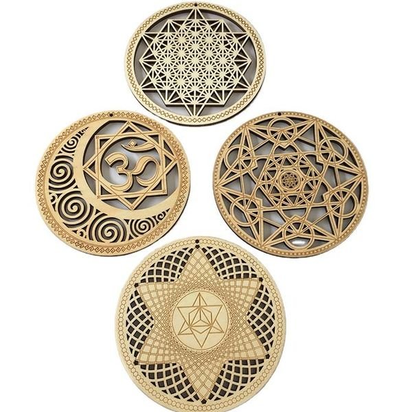 Hot Sale Laser Cutting Carve Wooden Engraved Wood Grid Sacred Geometry Wall Sign Decor Craft