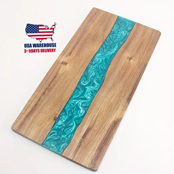 US Free Shipping Laser Engraving Blanks Wooden Cutting Board Acacia Wood Epoxy Resin Charcuterie Board