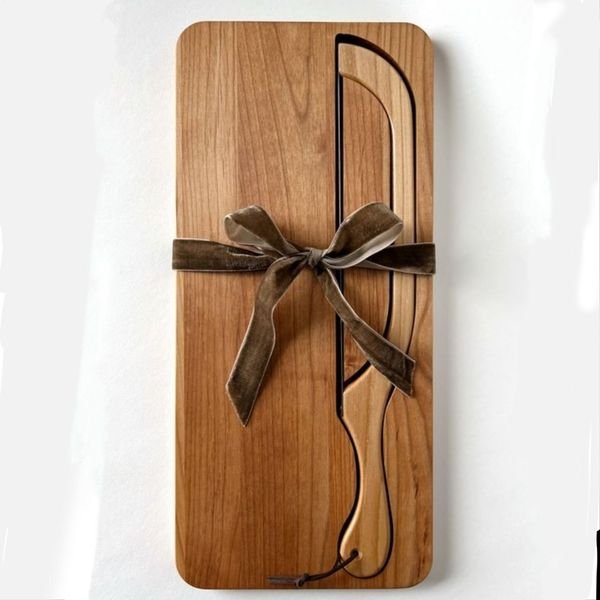 JUNJI Wooden Bread Bow Knife Cutting Board Stainless Steel Kitchen Perfect Gift