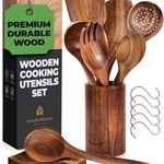 Wooden Kitchen Utensil Set Wooden Cooking Utensils Set With Holder Spoons for Cooking Nature Teak and Acacia Wood Material
