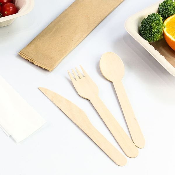 Wholesale New Design Ecofriendly Wooden Travel Cutlery Knife Fork Spoon Travel Utensils Sets in Paper Packed