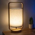 Nordic European Living Room Bedroom Portable Reading Lamp Bedside Dimmable Wooden Lantern Lamp with Cylinder Fabric Lampshade