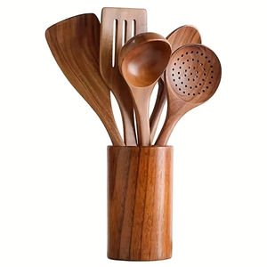 Non Stick Acacia Wooden Spoons Cooking Utensils Set 4 7 Piece Wooden Kitchen Utensils Set