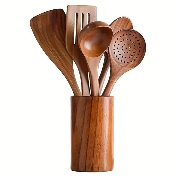 Non Stick Acacia Wooden Spoons Cooking Utensils Set 4 7 Piece Wooden Kitchen Utensils Set