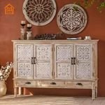 Rustic White Farmhouse Style Antique Wood Tall Cabinet Wooden Furniture Home Decor Storage Cabinets with Doors and Drawer