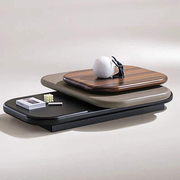 Custom Modern Rectangular Wood Coffee Table Home Decoration Rotating Furniture for Living Room Oak Finish