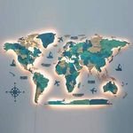 Large Modern Wooden World Map Wall Art Decorations 3D Home Decor Gift With Led Lights for Travel Enthusiasts