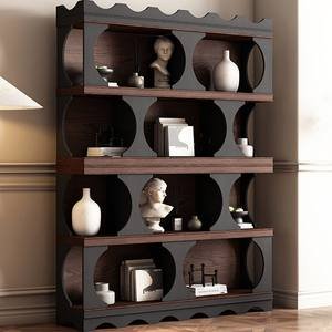 French Retro Style Hadid Bookshelf Solid Wood Floor Bookcase Display Cabinet Wall-Mounted Half-Wall Living Room Storage Gym