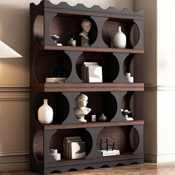 French Retro Style Hadid Bookshelf Solid Wood Floor Bookcase Display Cabinet Wall-Mounted Half-Wall Living Room Storage Gym