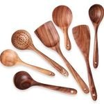 Top Rated Durable Natural Teak Wood Kitchen Utensils Set Wooden Spoons Spatula for Cooking Stylish Crock Design for Home Use