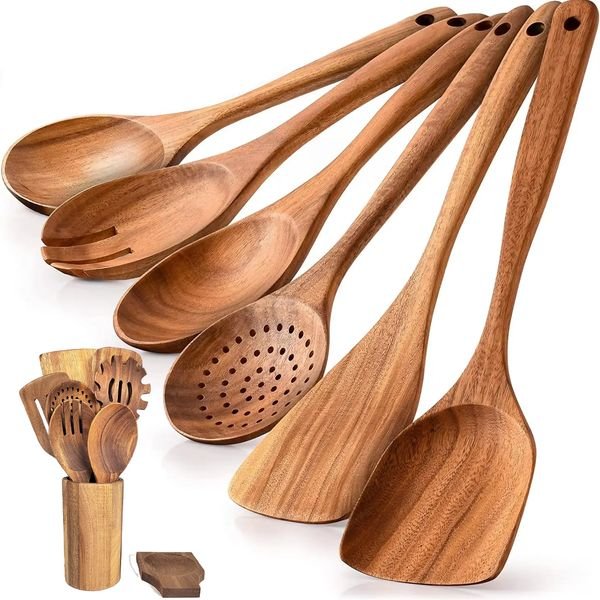 Natural and Nontoxic Heat-Resisting Wooden Spoons Premium Solid Wood 9 Pcs Cooking Utensils Set Home Products