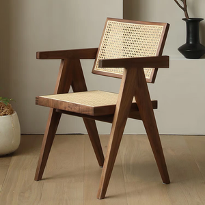 Solid Wood Dining Chair with Antique Rattan Armrest Modern Casual Home Office Living Room Chair for Coffee Shops in Chandigarh