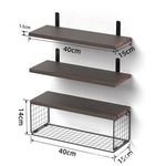 Wooden Floating Shelf with Metal Partition Wall Mounted Bathroom Organizer for Living Room