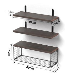 Wooden Floating Shelf with Metal Partition Wall Mounted Bathroom Organizer for Living Room