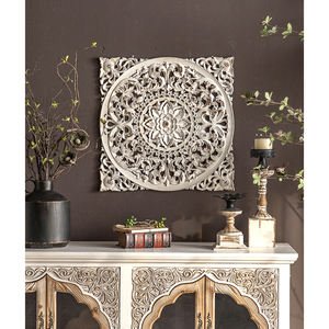 Square Carved Wood Wall Art Retro Home Decor Wooden Wall Bathroom Decor Home Wooden Art