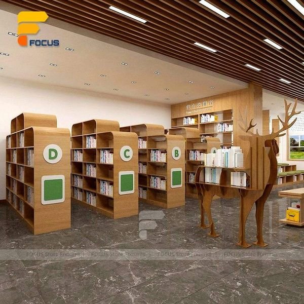 Wooden Book Display Shelf Kids Library Furniture Custom Educational Bookcase Child Reading Area Storage Fixture Manufacturer