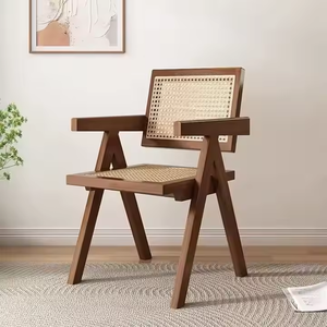 Wholesale Solid Natural Wood Color Restaurant Hotel Luxury Modern Rattan Dining Chair With Arms