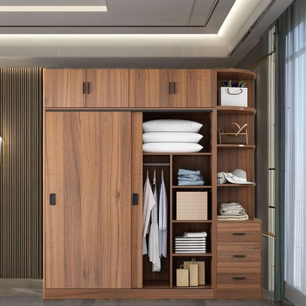 Modern Wood Closet Home Bedroom Storage Cabinet Room with Small Household Sliding Door Storage Cabinet Large Closet