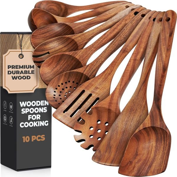 Natural Teak Wood Spatulas Kitchen Ladles Utensils Acacia Wood Handle Cooking Bamboo Spoon Wooden Cooking Utensil Tool Sets